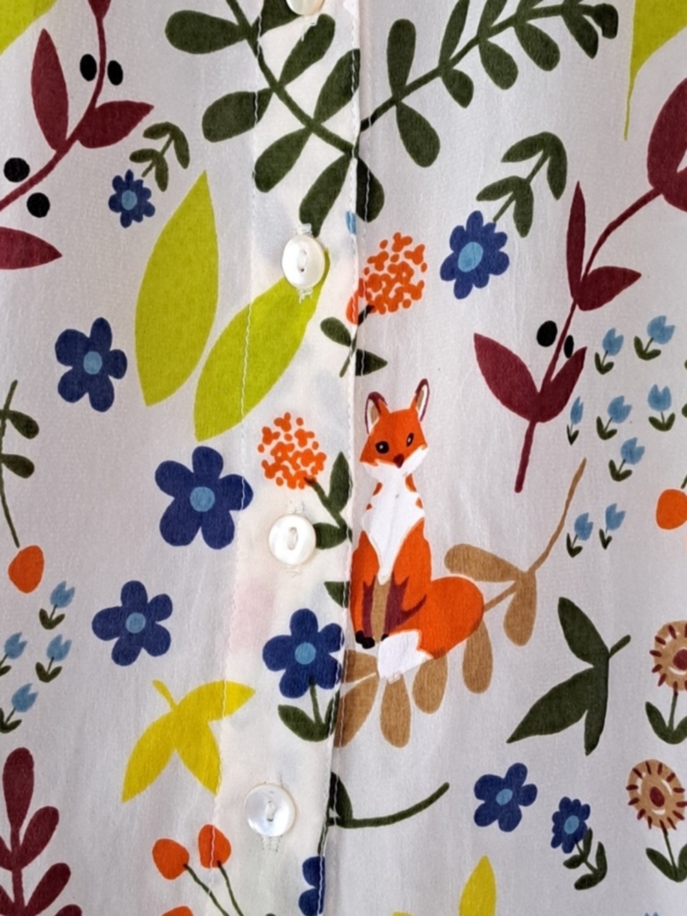 Olivia James Emory Blouse Almond Foxes Peasant Mandarin Collar Top Small - Picture 5 of 8